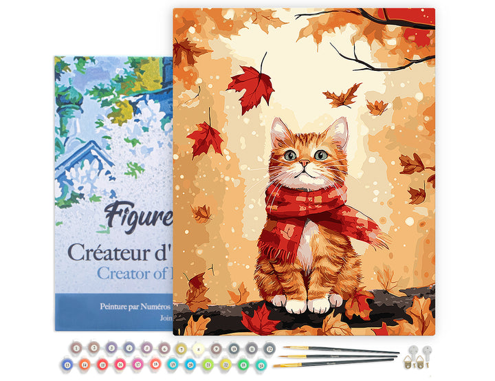 Malen nach Zahlen 40x50cm auf Keilrahmen gespannt Figured’Art Kuschelige Katze im Herbst - Kidis Art