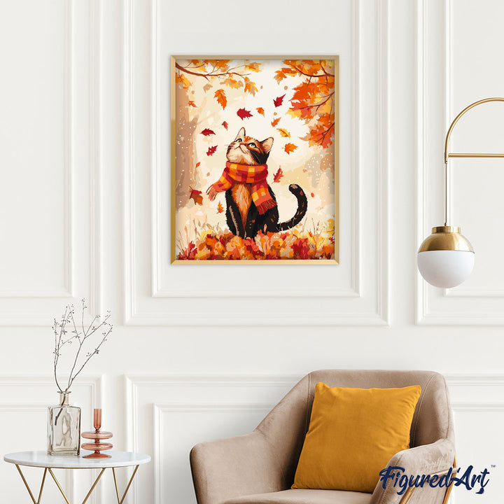 Malen nach Zahlen 40x50cm ohne Keilrahmen Figured’Art Verspielte Katze im Herbst - Kidis Art