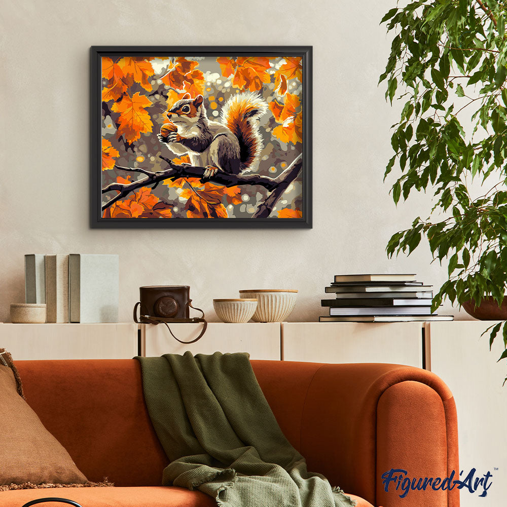Malen nach Zahlen 40x50cm auf Keilrahmen gespannt Figured’Art Eichhörnchen im Herbst - Kidis Art