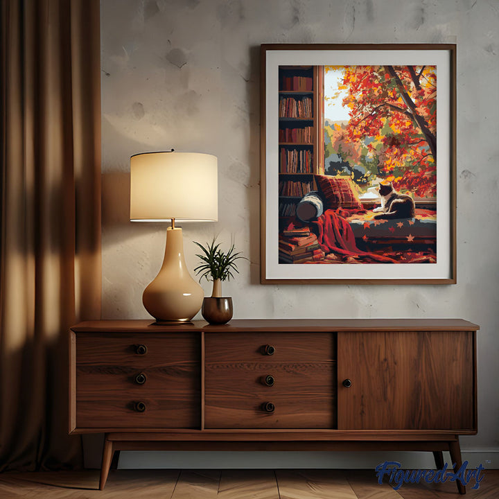 Malen nach Zahlen 40x50cm auf Keilrahmen gespannt Figured’Art Blick auf die Katze im Herbst - Kidis Art