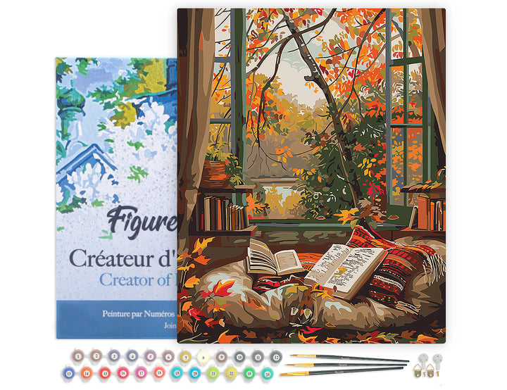 Malen nach Zahlen 40x50cm auf Keilrahmen gespannt Figured’Art Gemütliches Lesen im Herbst - Kidis Art