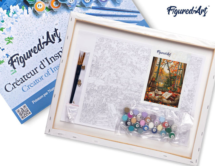 Malen nach Zahlen 40x50cm auf Keilrahmen gespannt Figured’Art Gemütliches Lesen im Herbst - Kidis Art