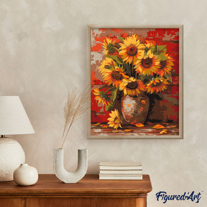 Malen nach Zahlen 40x50cm ohne Keilrahmen Figured’Art Herbstliche Sonnenblumenvase - Kidis Art