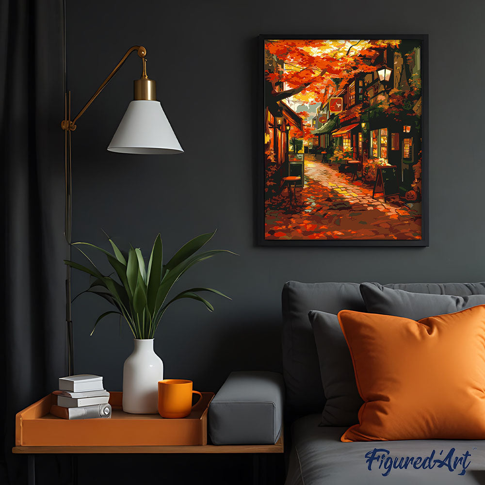Malen nach Zahlen 40x50cm ohne Keilrahmen Figured’Art Kaffeestraße im Herbst - Kidis Art