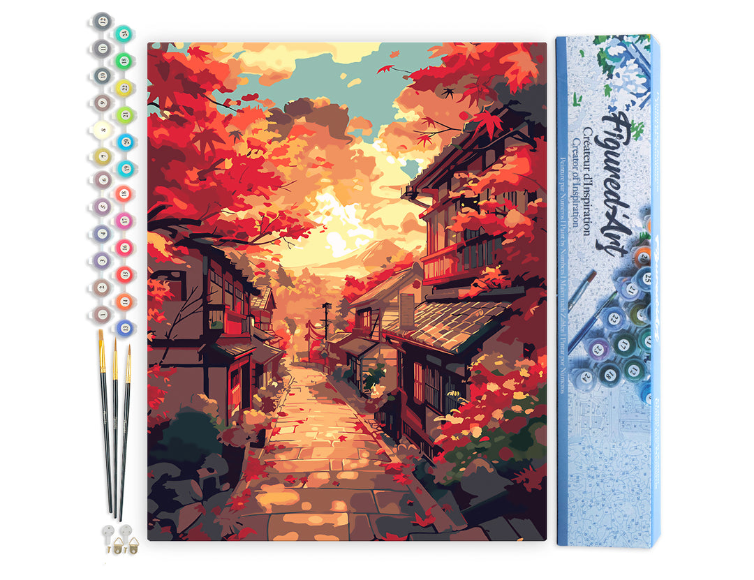 Malen nach Zahlen 40x50cm ohne Keilrahmen Figured’Art Herbststraße in Kyoto - Kidis Art