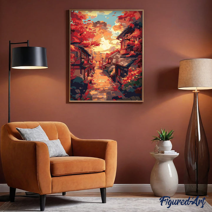 Malen nach Zahlen 40x50cm ohne Keilrahmen Figured’Art Herbststraße in Kyoto - Kidis Art
