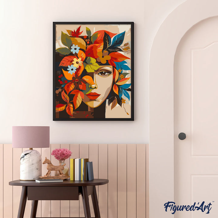 Malen nach Zahlen 40x50cm ohne Keilrahmen Figured’Art Von Picasso inspiriertes Herbstblumengesicht - Kidis Art