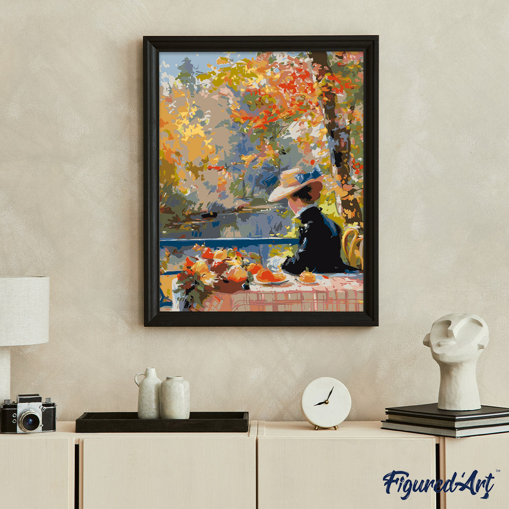 Malen nach Zahlen 40x50cm auf Keilrahmen gespannt Figured’Art Von Renoir inspirierte Frau im Herbst - Kidis Art