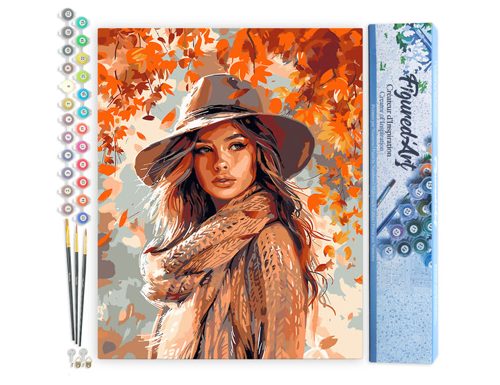 Malen nach Zahlen 40x50cm ohne Keilrahmen Figured’Art Frau im Herbstwind - Kidis Art