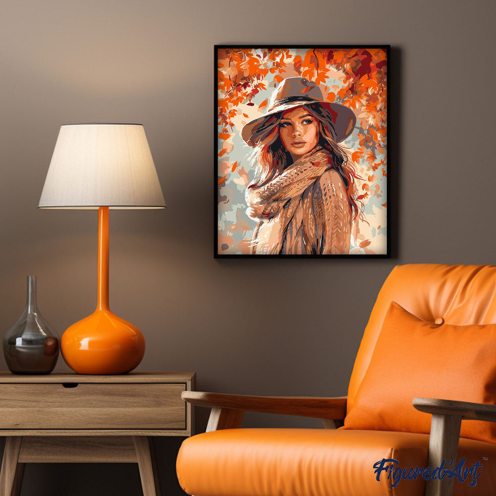 Malen nach Zahlen 40x50cm ohne Keilrahmen Figured’Art Frau im Herbstwind - Kidis Art