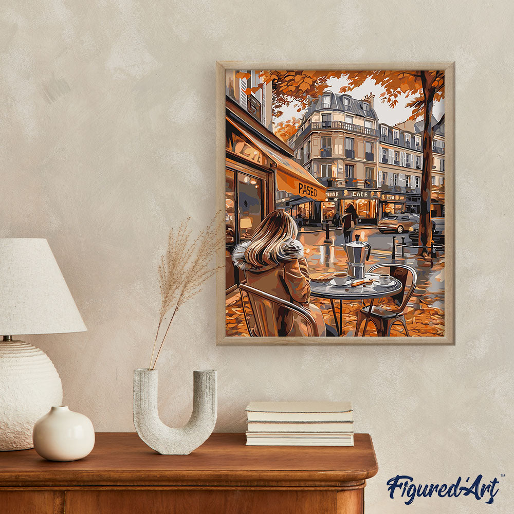 Malen nach Zahlen 40x50cm auf Keilrahmen gespannt Figured’Art Kaffeepause im Herbst - Kidis Art