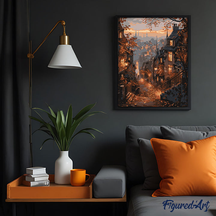 Malen nach Zahlen 40x50cm ohne Keilrahmen Figured’Art Herbststraße und Altstadt - Kidis Art