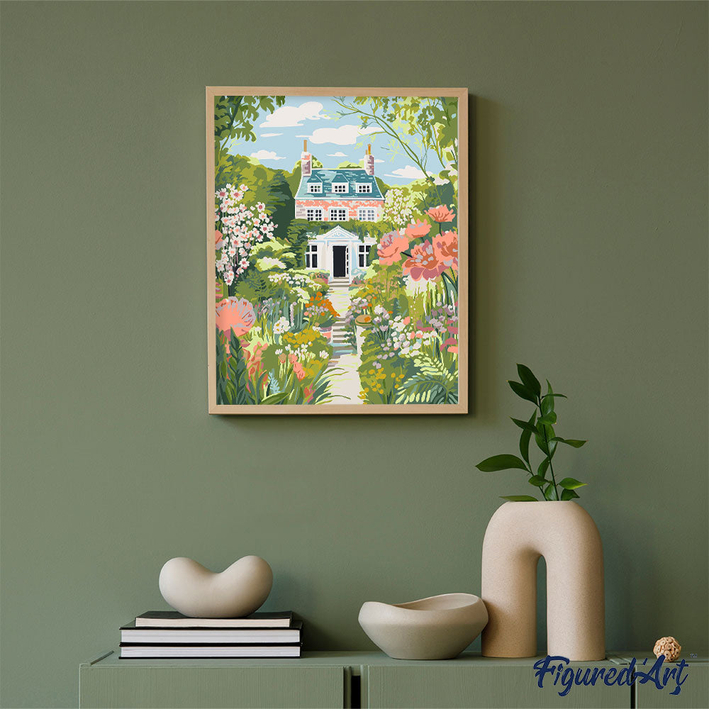Malen nach Zahlen 40x50cm ohne Keilrahmen Figured’Art Garten des Anwesens - Kidis Art