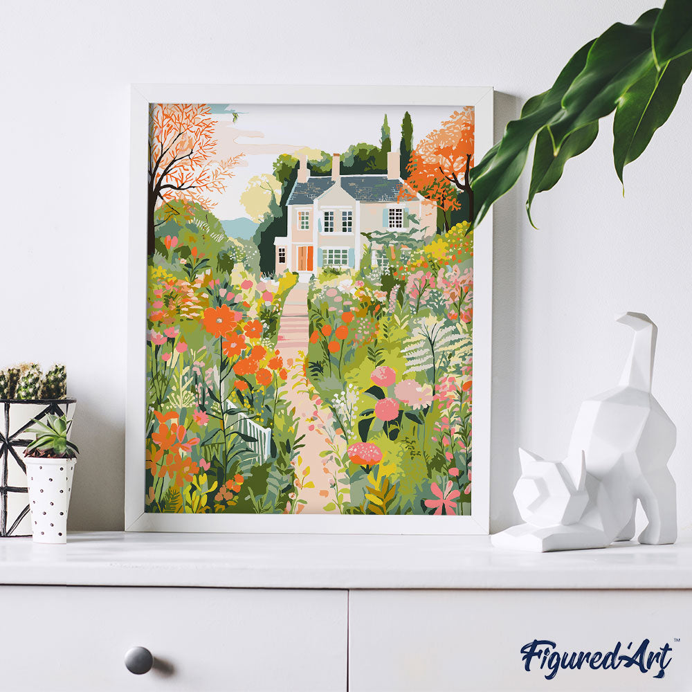 Malen nach Zahlen 40x50cm auf Keilrahmen gespannt Figured’Art Garten der Villa - Kidis Art
