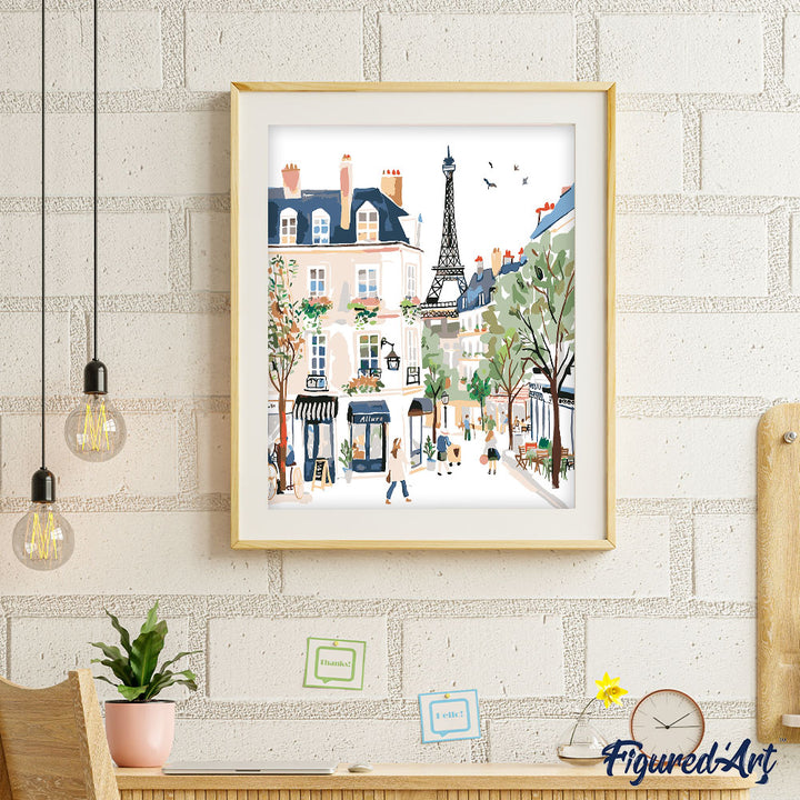 Malen nach Zahlen 40x50cm auf Keilrahmen gespannt Figured’Art Aquarell Rue de Paris - Kidis Art