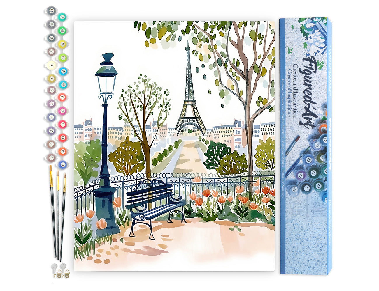 Malen nach Zahlen 40x50cm ohne Keilrahmen Figured’Art Aquarell Jardin de Paris - Kidis Art