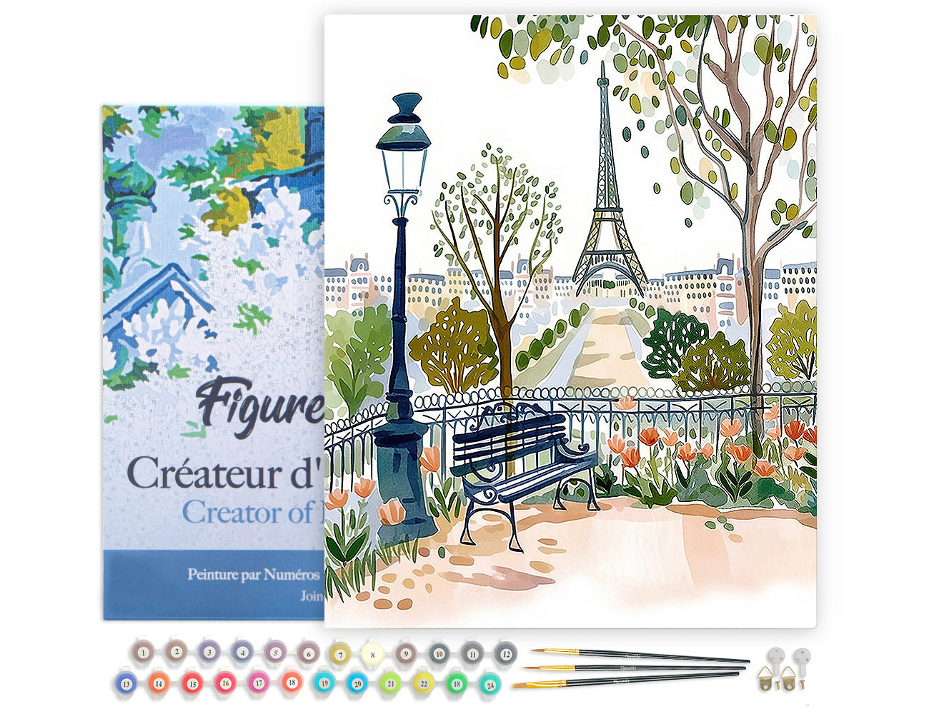 Malen nach Zahlen 40x50cm auf Keilrahmen gespannt Figured’Art Aquarell Jardin de Paris - Kidis Art
