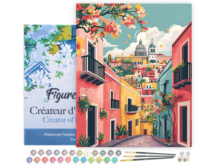 Malen nach Zahlen 40x50cm auf Keilrahmen gespannt Figured’Art Farbenfrohe mediterrane Gasse - Kidis Art