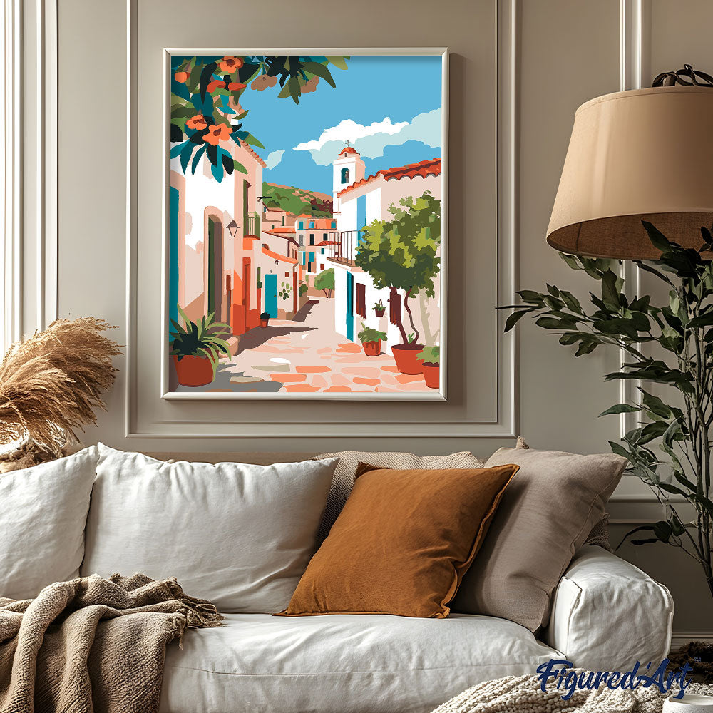 Malen nach Zahlen 40x50cm auf Keilrahmen gespannt Figured’Art Mediterrane Gasse - Kidis Art