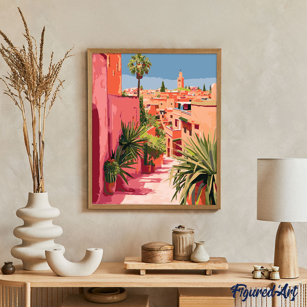Malen nach Zahlen 40x50cm auf Keilrahmen gespannt Figured’Art Blick auf eine marokkanische Stadt - Kidis Art
