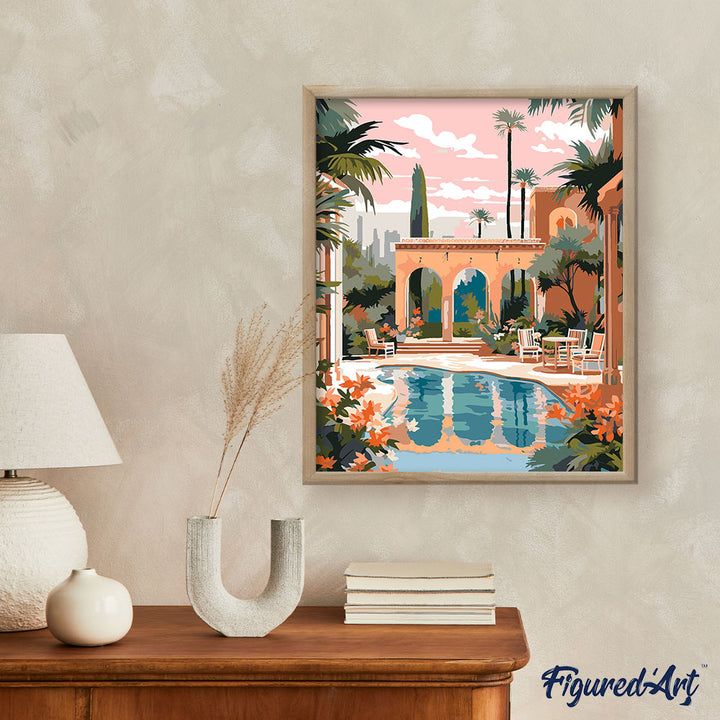 Malen nach Zahlen 40x50cm ohne Keilrahmen Figured’Art Luxuriöse Villa in Marrakesch - Kidis Art