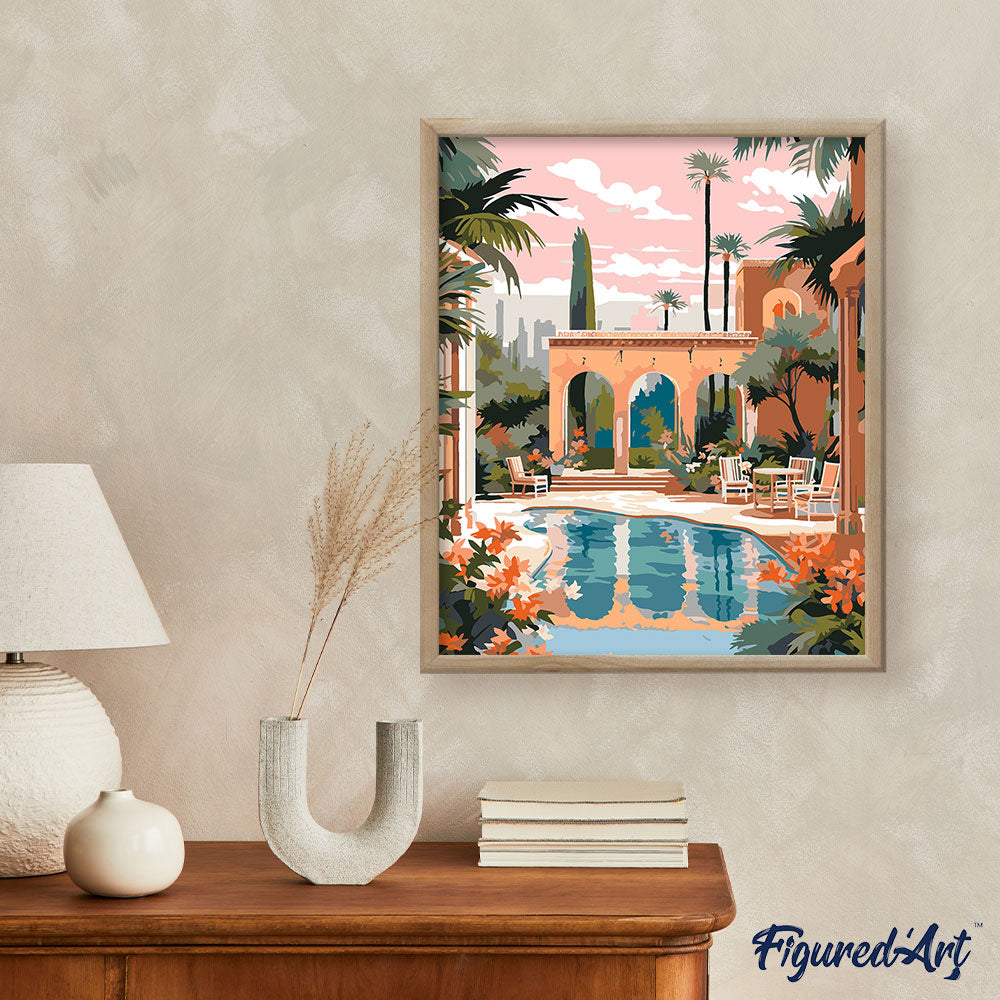 Malen nach Zahlen 40x50cm auf Keilrahmen gespannt Figured’Art Luxuriöse Villa in Marrakesch - Kidis Art