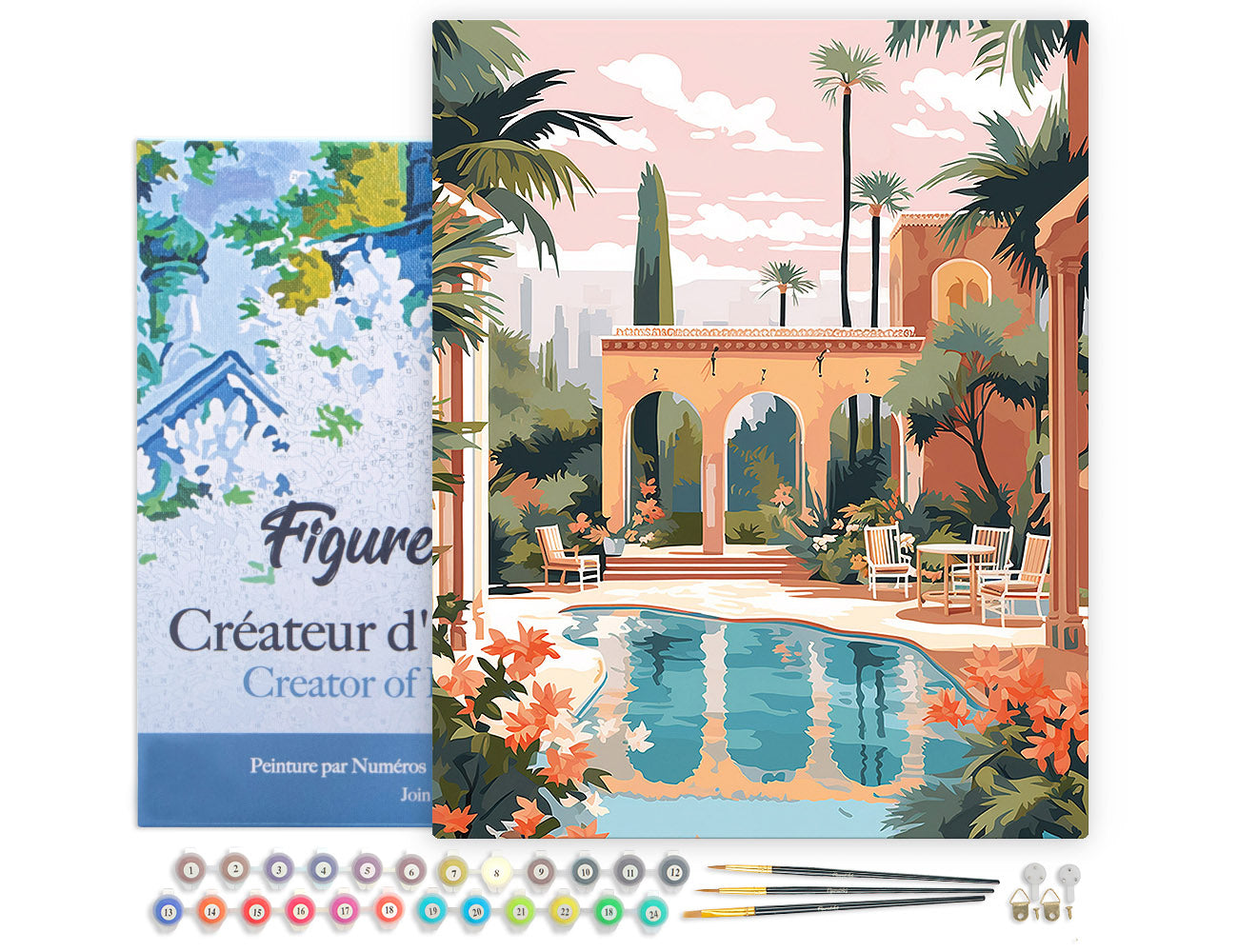 Malen nach Zahlen 40x50cm auf Keilrahmen gespannt Figured’Art Luxuriöse Villa in Marrakesch - Kidis Art