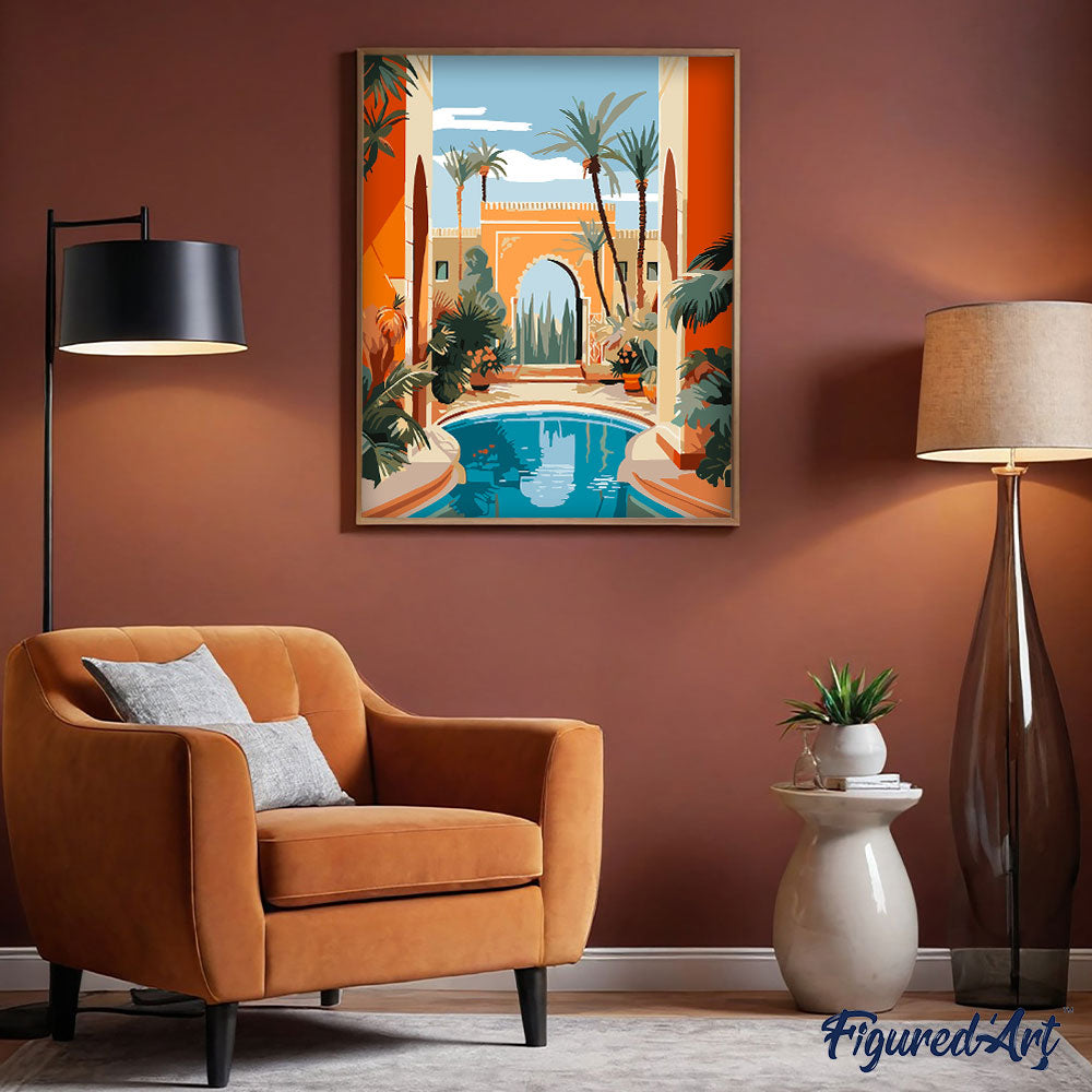 Malen nach Zahlen 40x50cm ohne Keilrahmen Figured’Art Luxuriöse marokkanische Villa - Kidis Art