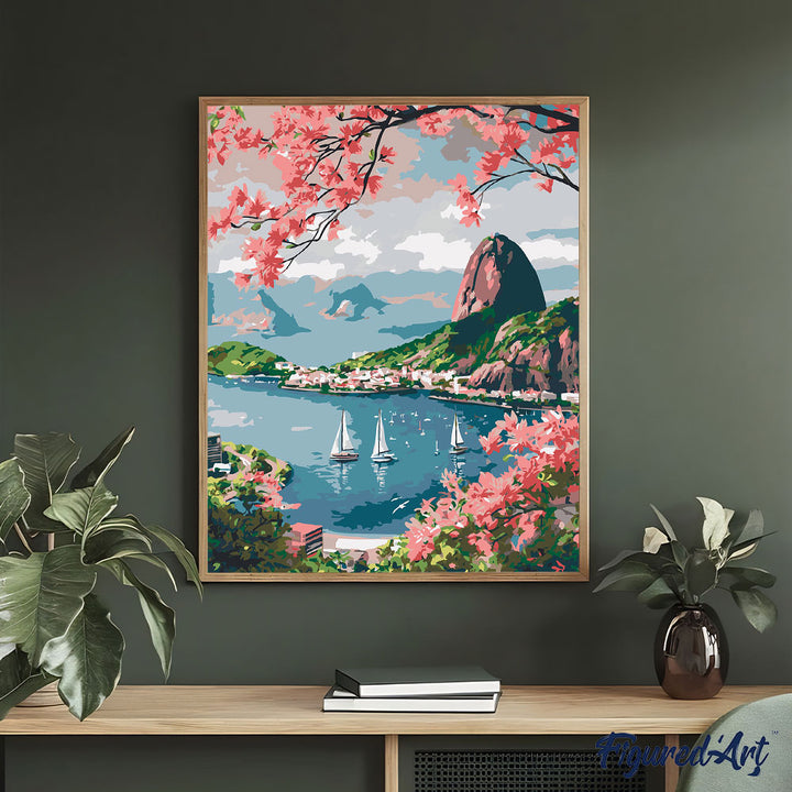 Malen nach Zahlen 40x50cm auf Keilrahmen gespannt Figured’Art Hafen von Rio de Janeiro - Kidis Art