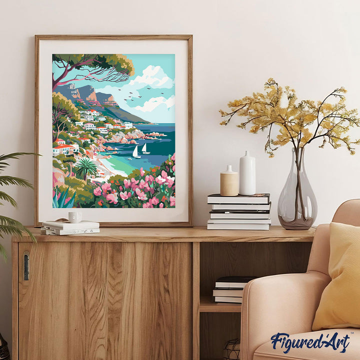 Malen nach Zahlen 40x50cm auf Keilrahmen gespannt Figured’Art Küstenstadt im Frühling - Kidis Art
