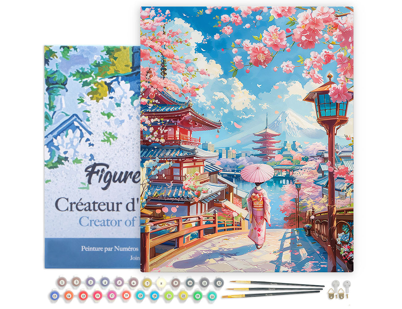 Malen nach Zahlen 40x50cm auf Keilrahmen gespannt Figured’Art Kirschblütenstraße in Kyoto - Kidis Art