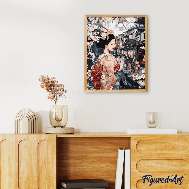 Malen nach Zahlen 40x50cm ohne Keilrahmen Figured’Art Geisha in einer Vintage-Straße - Kidis Art