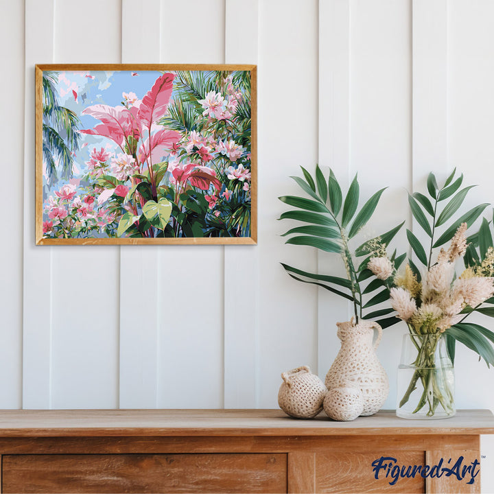 Malen nach Zahlen 40x50cm auf Keilrahmen gespannt Figured’Art Tropische rosa Blüte - Kidis Art