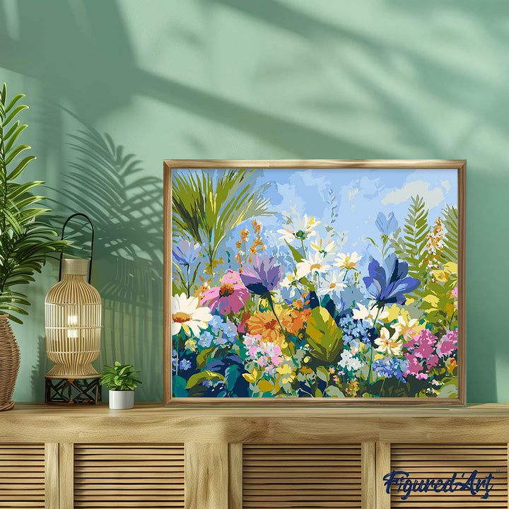 Malen nach Zahlen 40x50cm auf Keilrahmen gespannt Figured’Art Feld voller bunter Blumen - Kidis Art