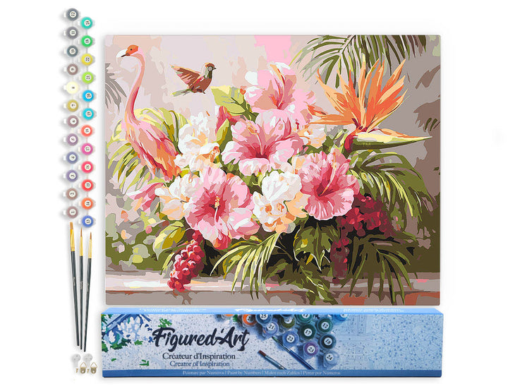 Malen nach Zahlen 40x50cm ohne Keilrahmen Figured’Art Hibiskus und Flamingo - Kidis Art