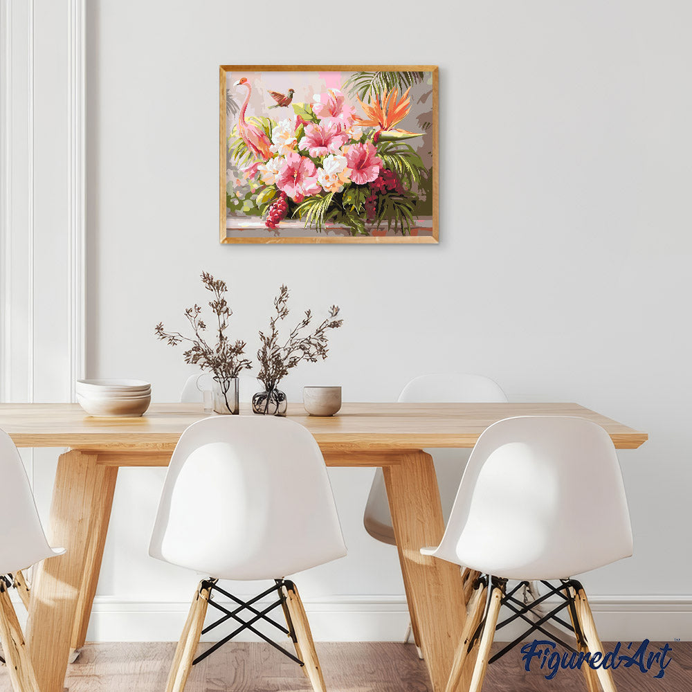 Malen nach Zahlen 40x50cm ohne Keilrahmen Figured’Art Hibiskus und Flamingo - Kidis Art