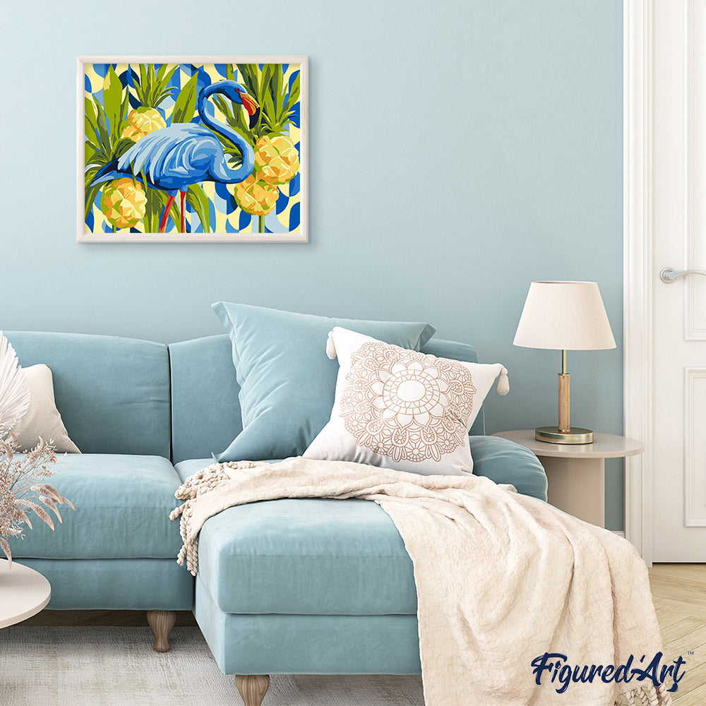 Malen nach Zahlen 40x50cm ohne Keilrahmen Figured’Art Blauer Flamingo - Kidis Art
