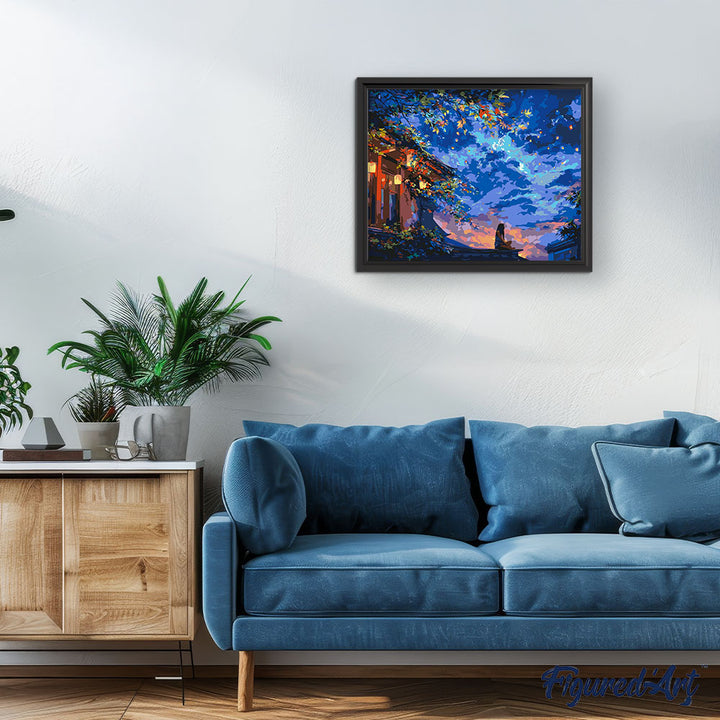 Malen nach Zahlen 40x50cm ohne Keilrahmen Figured’Art Nachtansicht mit Laterne - Kidis Art
