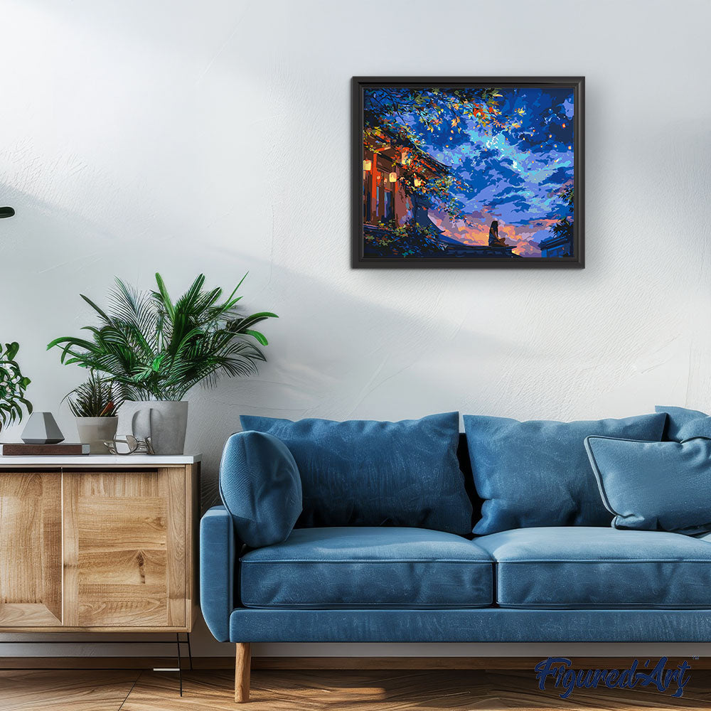 Malen nach Zahlen 40x50cm auf Keilrahmen gespannt Figured’Art Nachtansicht mit Laterne - Kidis Art