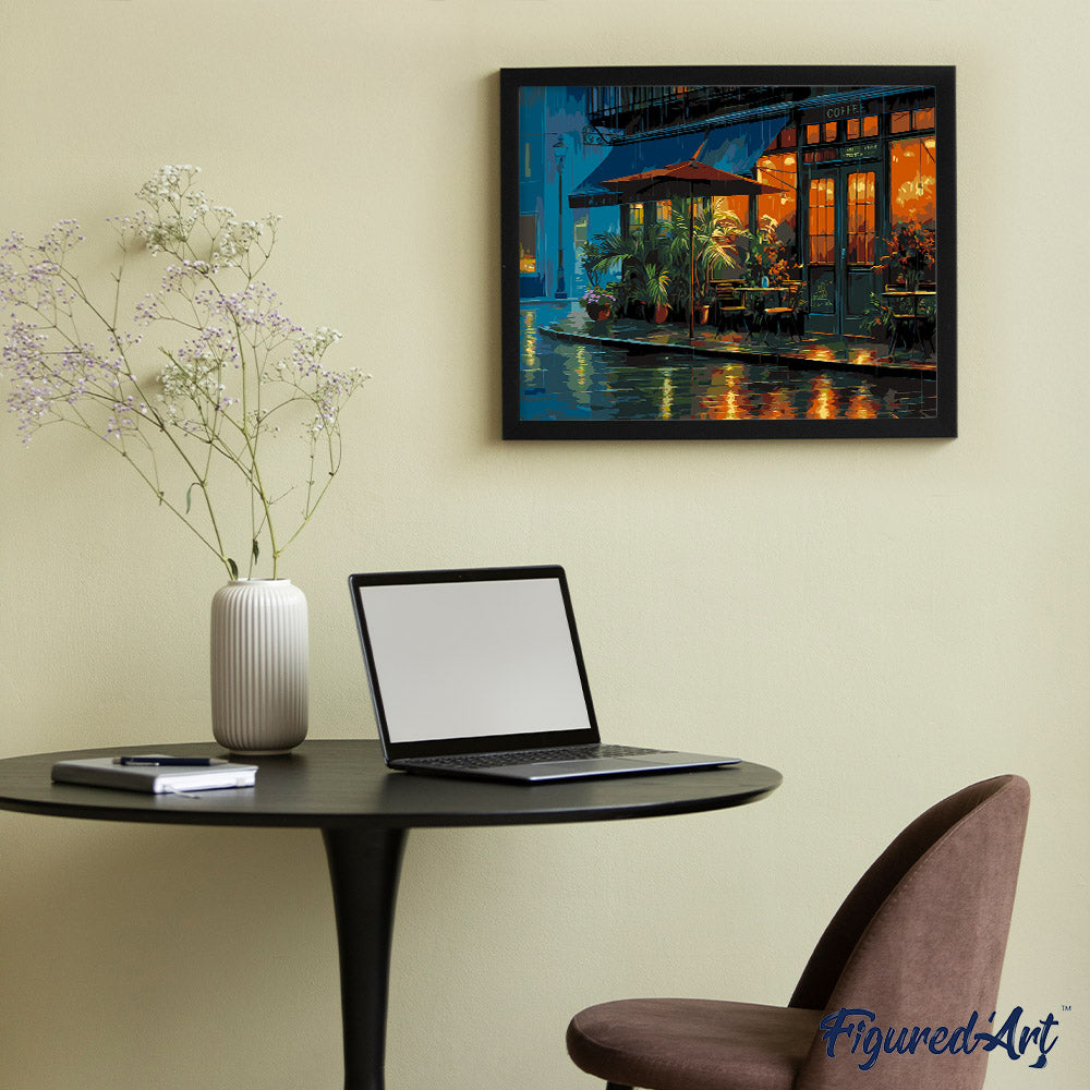 Malen nach Zahlen 40x50cm ohne Keilrahmen Figured’Art Regnerisches Straßencafé - Kidis Art