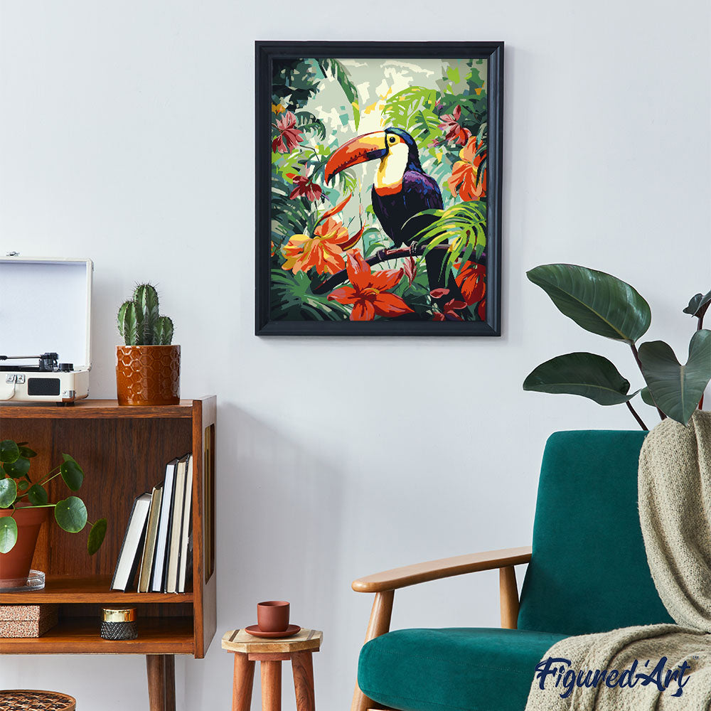 Malen nach Zahlen 40x50cm ohne Keilrahmen Figured’Art Tukan im Dschungel - Kidis Art