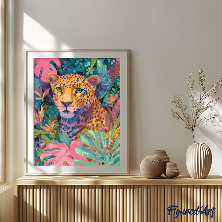 Malen nach Zahlen 40x50cm auf Keilrahmen gespannt Figured’Art Tropischer Leopard - Kidis Art