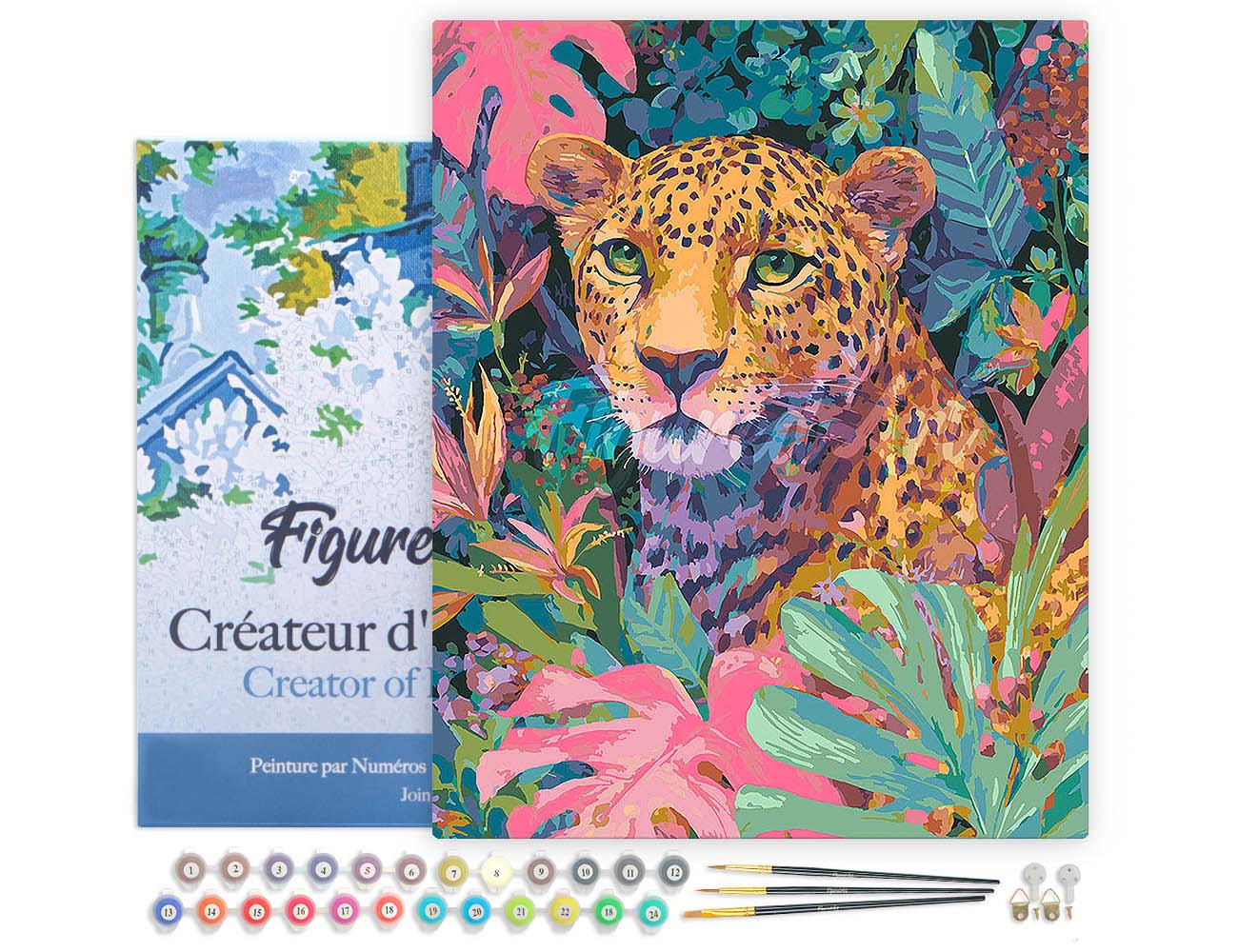 Malen nach Zahlen 40x50cm auf Keilrahmen gespannt Figured’Art Tropischer Leopard - Kidis Art