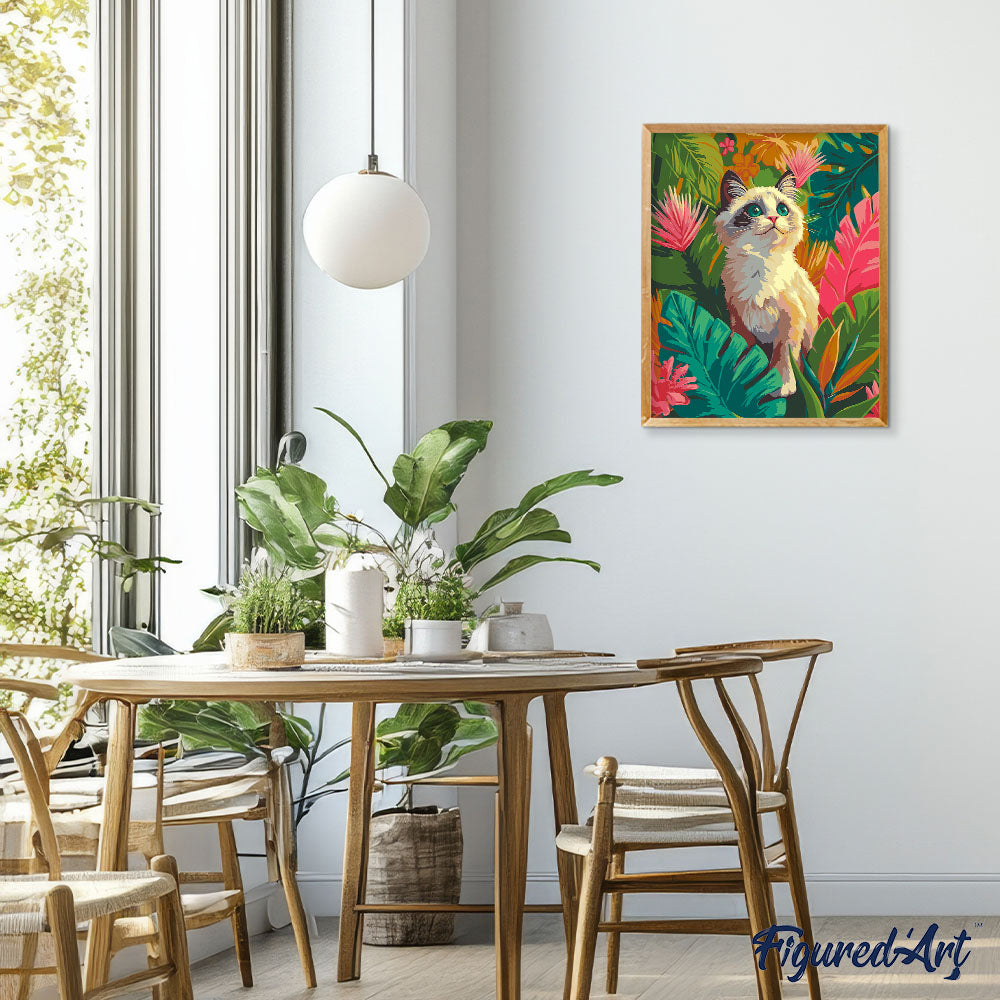 Malen nach Zahlen 40x50cm auf Keilrahmen gespannt Figured’Art Ragdoll-Kätzchen im Dschungel - Kidis Art