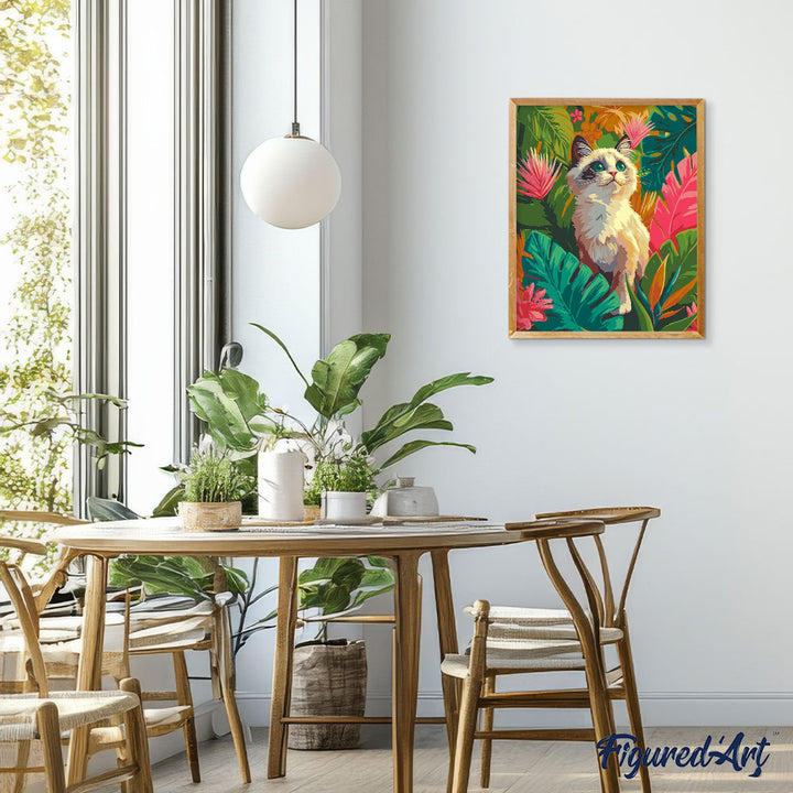 Malen nach Zahlen 40x50cm auf Keilrahmen gespannt Figured’Art Ragdoll-Kätzchen im Dschungel - Kidis Art