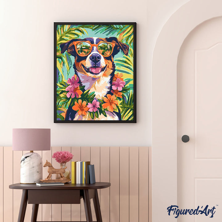 Malen nach Zahlen 40x50cm ohne Keilrahmen Figured’Art Hund im Urlaub - Kidis Art
