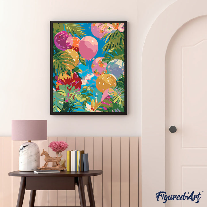 Malen nach Zahlen 40x50cm ohne Keilrahmen Figured’Art Dschungel-Ballons - Kidis Art