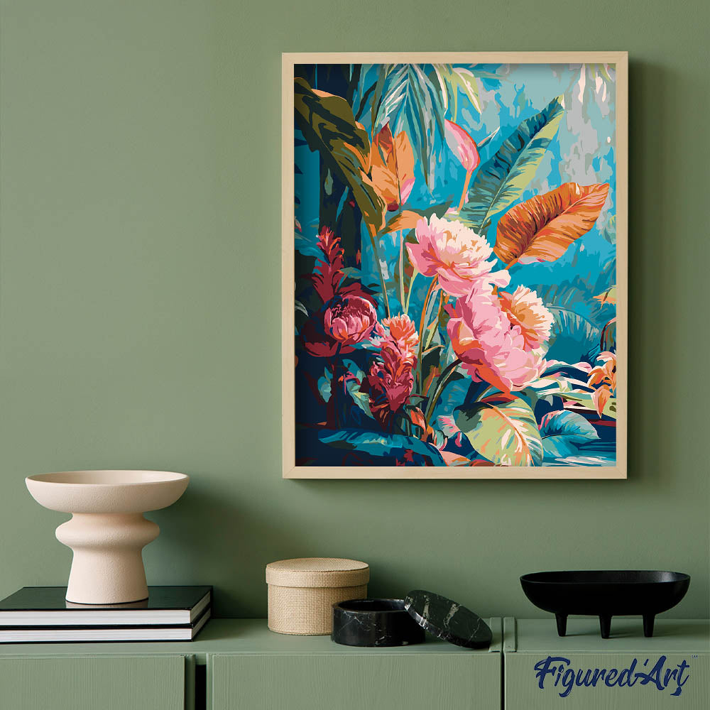 Malen nach Zahlen 40x50cm auf Keilrahmen gespannt Figured’Art Dschungelblumen - Kidis Art