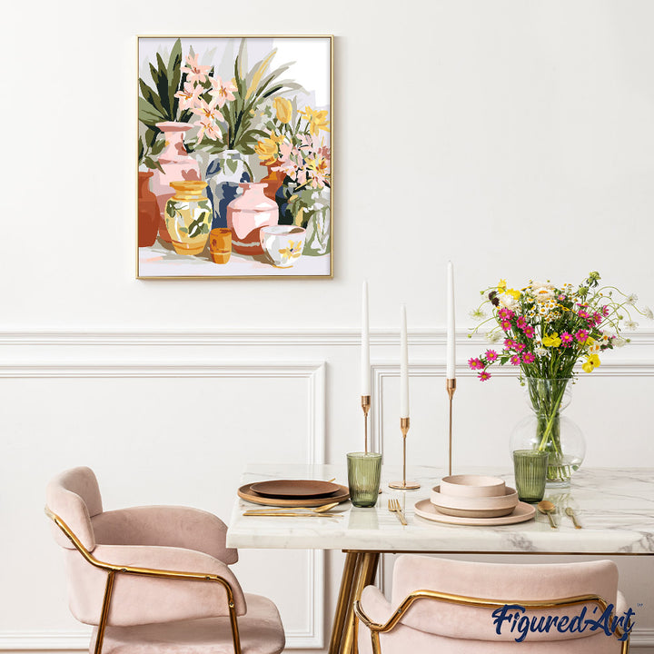 Malen nach Zahlen 40x50cm auf Keilrahmen gespannt Figured’Art Töpferwaren und Blumen - Kidis Art