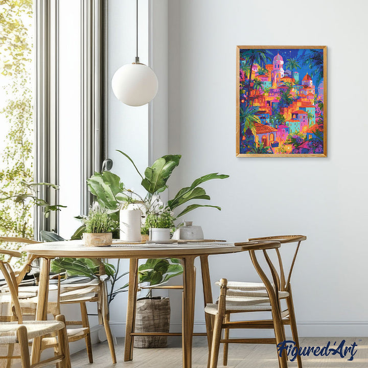 Malen nach Zahlen 40x50cm auf Keilrahmen gespannt Figured’Art Tropische Traumstadt - Kidis Art